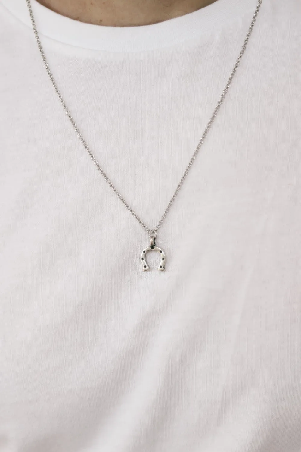 Horseshoe necklace for men, silver chain, gift for him, cowboy necklace