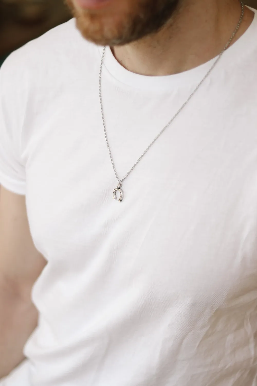 Horseshoe necklace for men, silver chain, gift for him, cowboy necklace