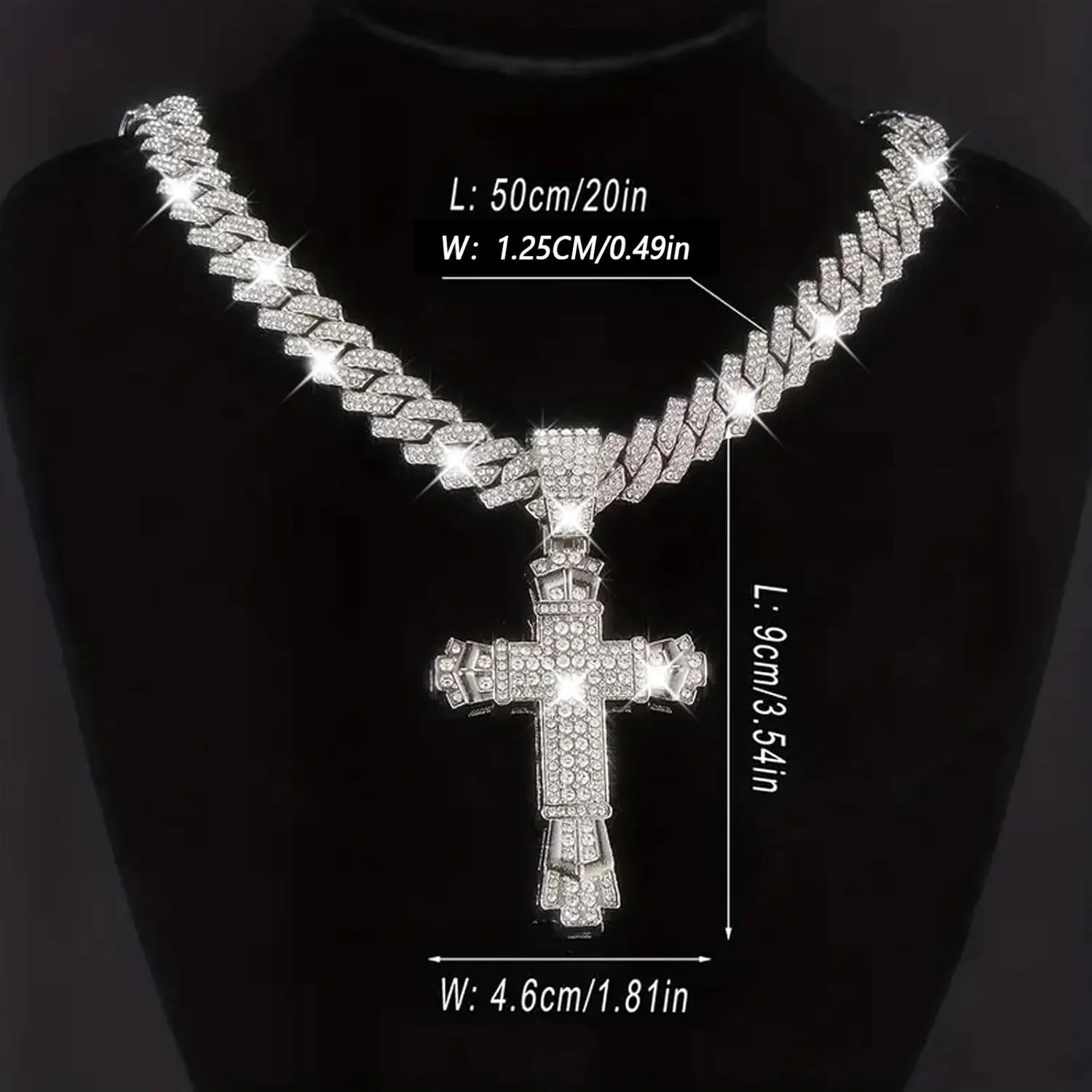Iced Out Cuban Link Chain for Men, Miami Style Silver and Gold Plated Bling Necklace, Diamond Hip Hop Jewelry
