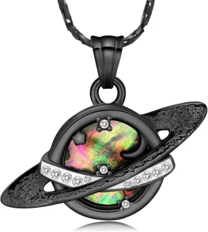 Imrsanl Saturn Urn Necklace for Women Men Stainless Steel Cremation Jewelry for Ashes Moon Star Planet Memorial Pendant Anniversary Keepsake Gift