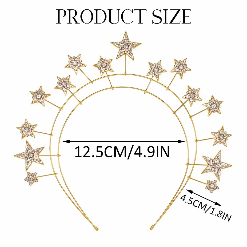 Kilshye Rhinestone Star Wedding Headband Crystal Halo Crown Goddess Costume Headpiece for Women and Girls (Gold)
