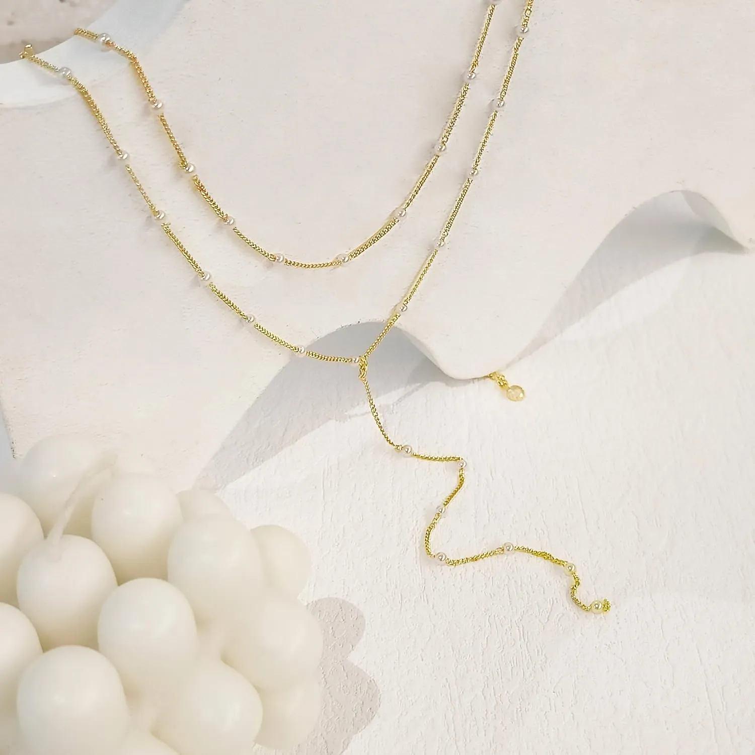 Lariat Gold Necklace for Women Dainty Long Necklace 14k Gold Plated/Silver Y-Shaped Pendant Drop Chain Trendy Layered Pearl/Beaded/CZ Necklaces Simple Gold Jewelry