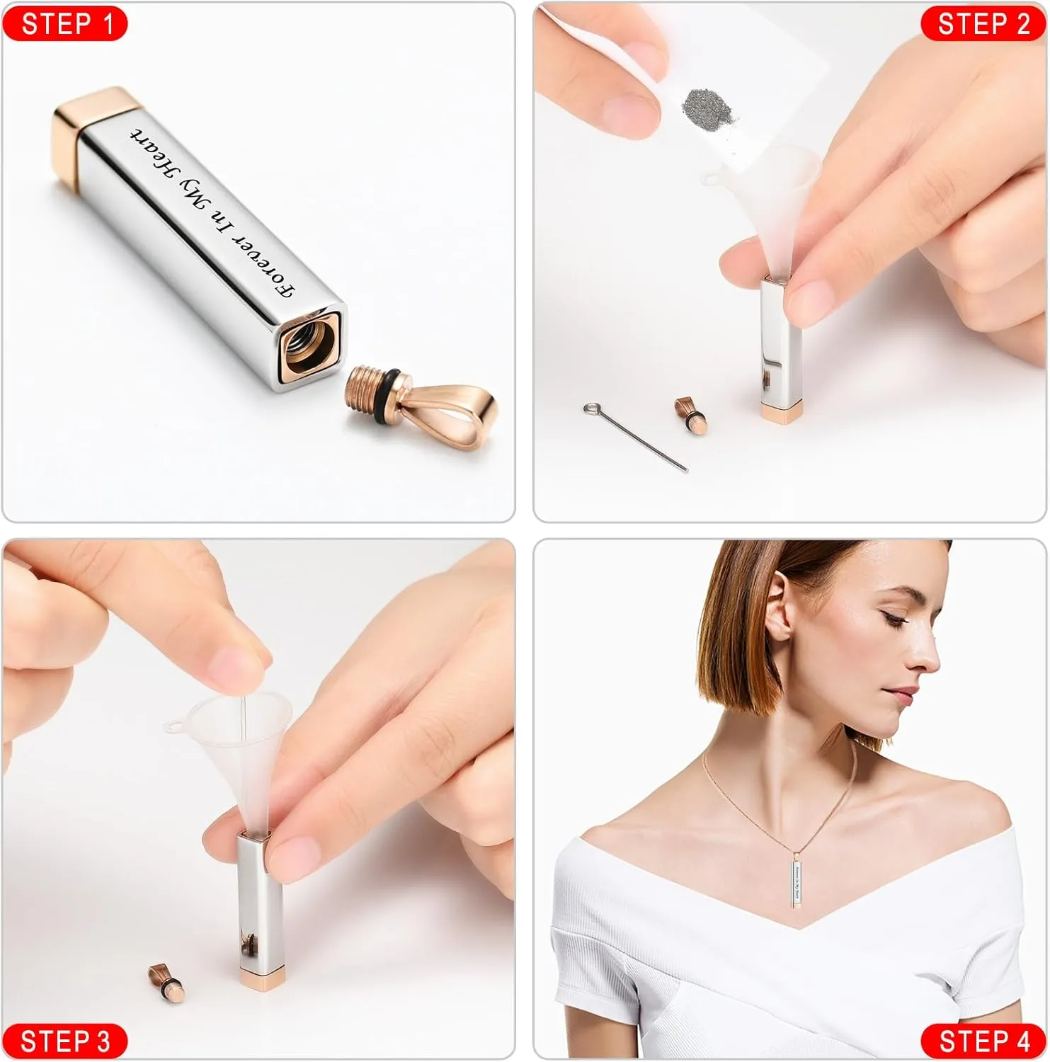 memorial jewelry Bar Cremation Jewelry Hidden Message Urn Ashes Necklace for Can Be Pulled Up and Down Urn Ashes Necklace for Women Men Cremation Ash Pendant Loved One Forever in My Heart