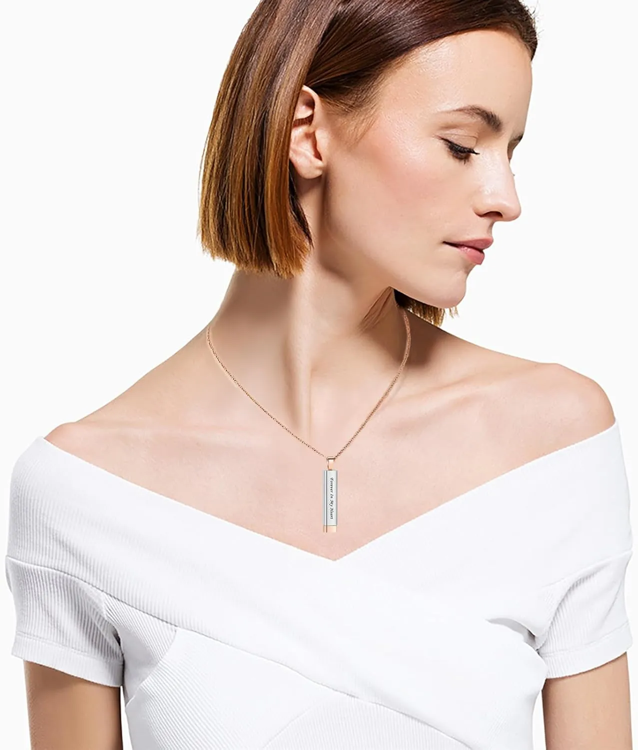 memorial jewelry Bar Cremation Jewelry Hidden Message Urn Ashes Necklace for Can Be Pulled Up and Down Urn Ashes Necklace for Women Men Cremation Ash Pendant Loved One Forever in My Heart