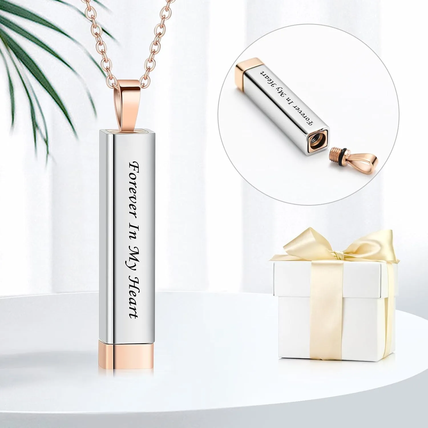 memorial jewelry Bar Cremation Jewelry Hidden Message Urn Ashes Necklace for Can Be Pulled Up and Down Urn Ashes Necklace for Women Men Cremation Ash Pendant Loved One Forever in My Heart