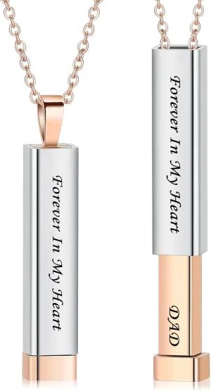memorial jewelry Bar Cremation Jewelry Hidden Message Urn Ashes Necklace for Can Be Pulled Up and Down Urn Ashes Necklace for Women Men Cremation Ash Pendant Loved One Forever in My Heart