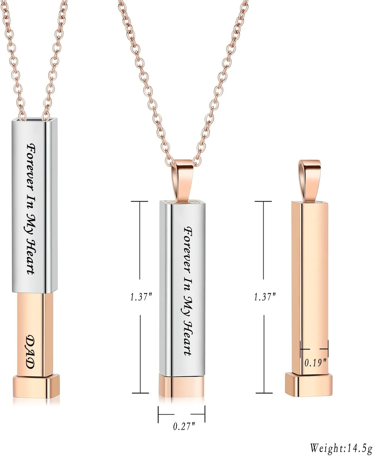 memorial jewelry Bar Cremation Jewelry Hidden Message Urn Ashes Necklace for Can Be Pulled Up and Down Urn Ashes Necklace for Women Men Cremation Ash Pendant Loved One Forever in My Heart