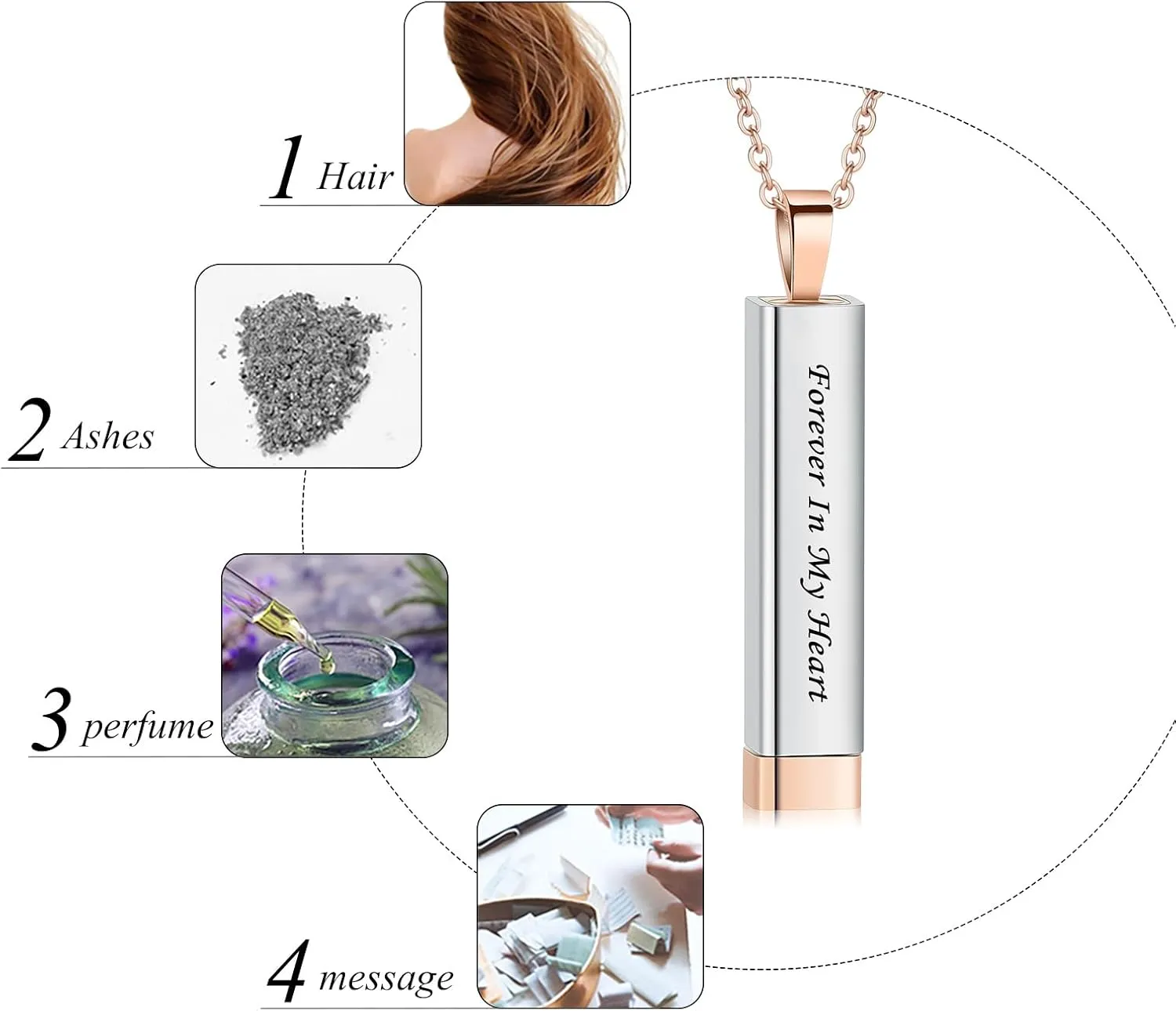 memorial jewelry Bar Cremation Jewelry Hidden Message Urn Ashes Necklace for Can Be Pulled Up and Down Urn Ashes Necklace for Women Men Cremation Ash Pendant Loved One Forever in My Heart