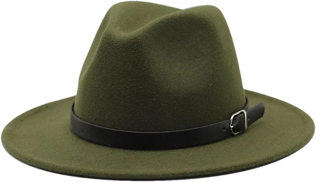 Men Fedoras Women's Jazz Hat Woolen Blend Cap Outdoor Casual Hat Panama Hat Army EN8 56-58CM