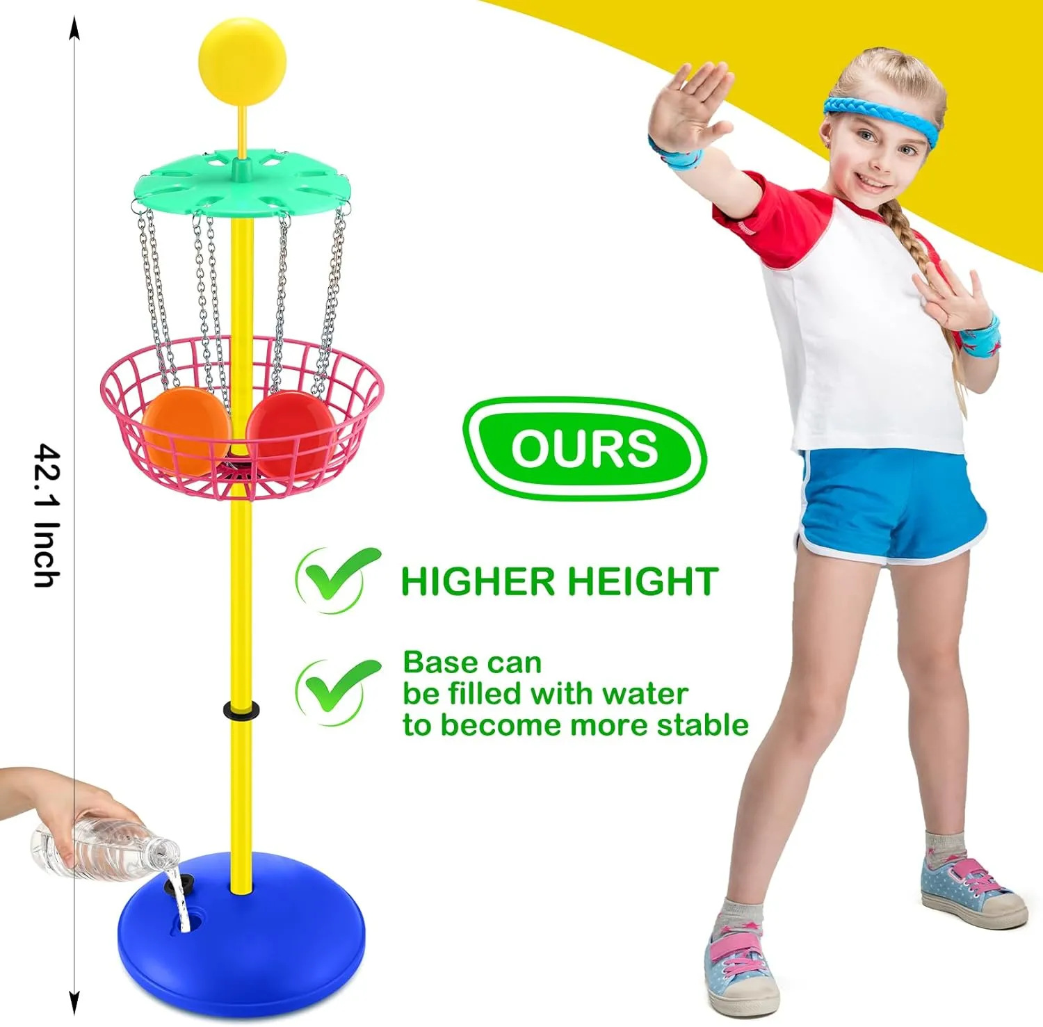 Meooeck 42 Inches Mini Disc Golf Baskets with 10 Flying Discs Golf Starter Set for Indoor Outdoor Yard and Beach Games