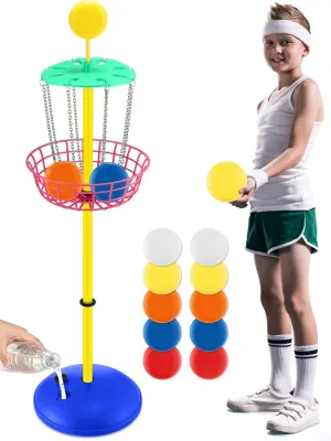 Meooeck 42 Inches Mini Disc Golf Baskets with 10 Flying Discs Golf Starter Set for Indoor Outdoor Yard and Beach Games