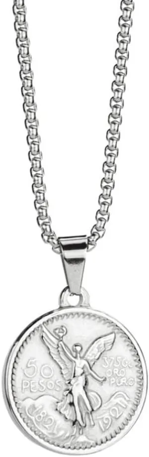 Mexican Coin Centenario Mexicano Moneda 50 Pesos Pendant Necklace,18K Pendant Necklace Men Coin Jewelry