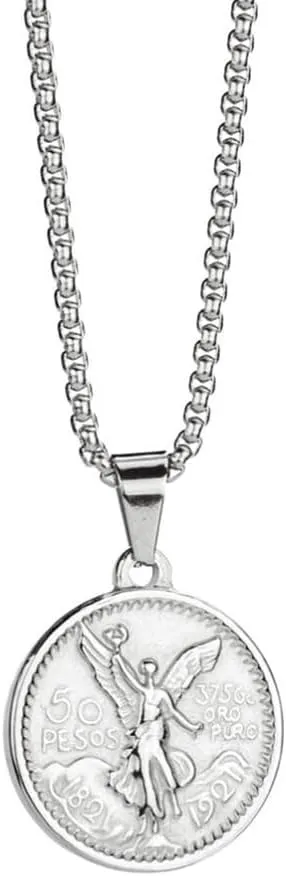 Mexican Coin Centenario Mexicano Moneda 50 Pesos Pendant Necklace,18K Pendant Necklace Men Coin Jewelry