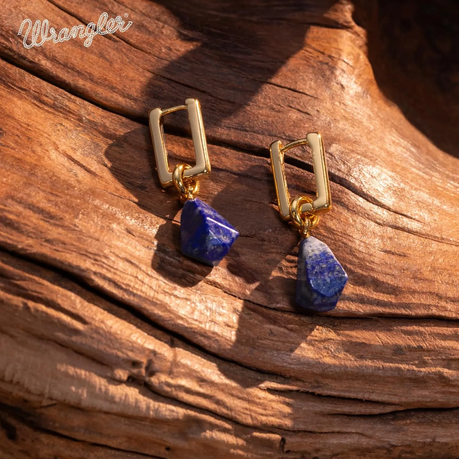 Montana West x Wrangler Natural Gemstone Dangle Earrings for Women Gold Plated Retro Huggie Lightweight Danity Trendy Jewelry