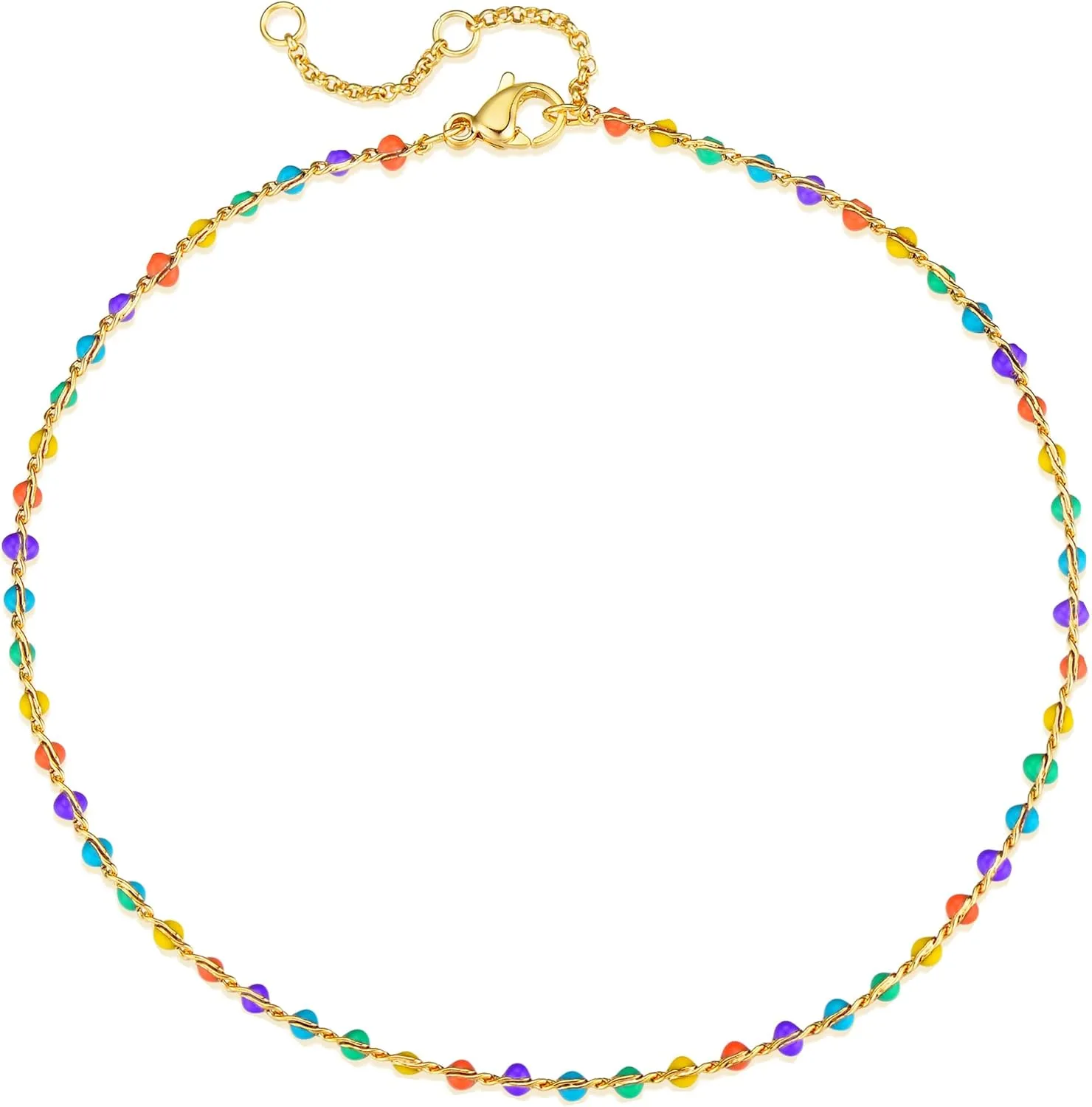 MTMY Gold Plated Anklets for Women - 14K Gold, Green Rose Colorful Cubic Zirconia Tassel Foot Chain Dainty Cute Adjustable Summer Beach Boho Anklets