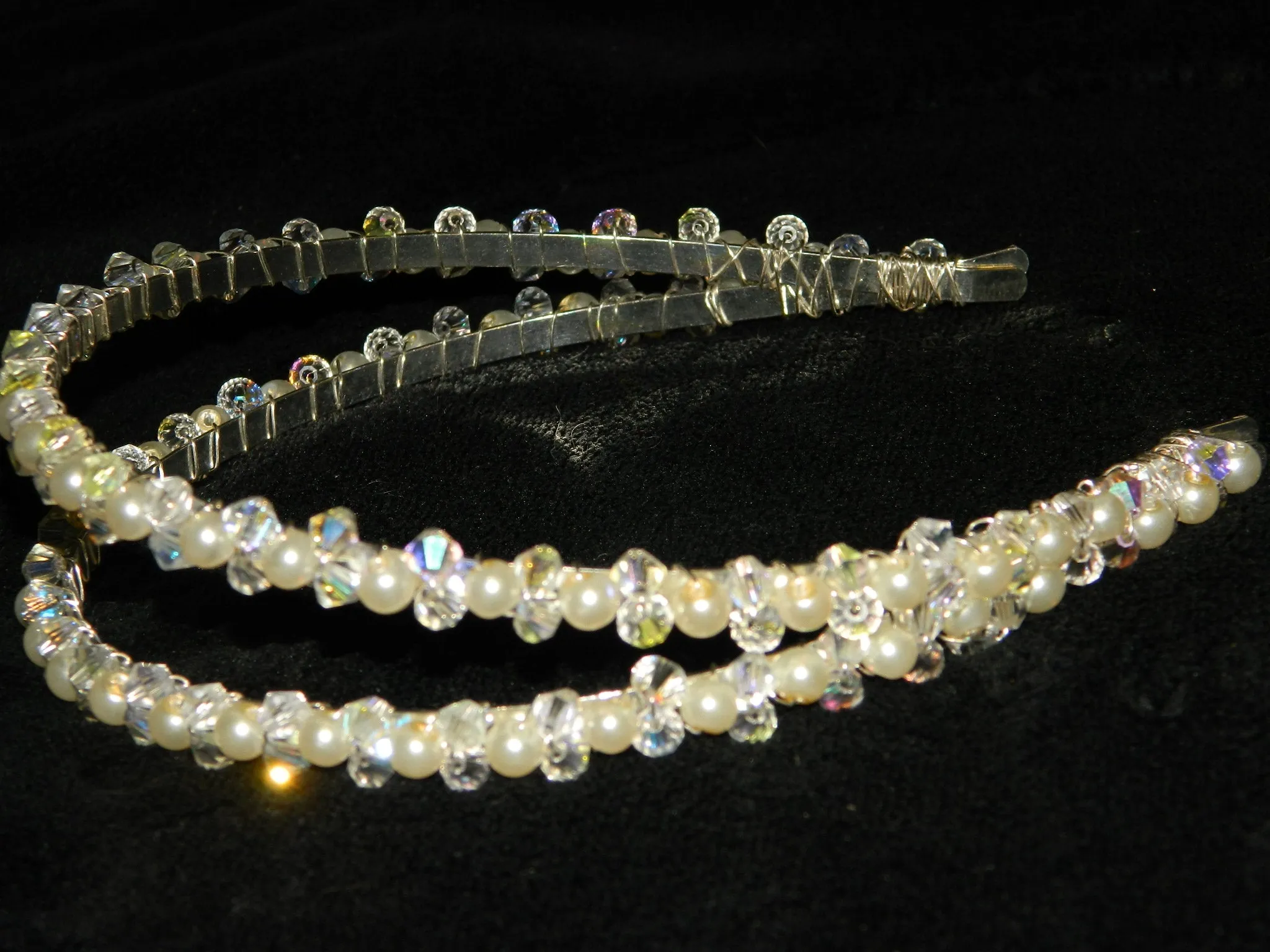 Pearl and crystal double tiara  band