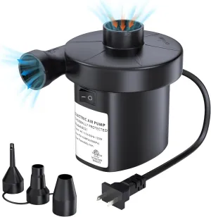 PULIDIKI Electric Air Pump for Inflatables Air Mattress Pump with 3 Nozzles Inflator Deflator Quick Air Pump for Air Mattress Beds Pool Toys Raft Boat Swimming Rings AC 110V 130W