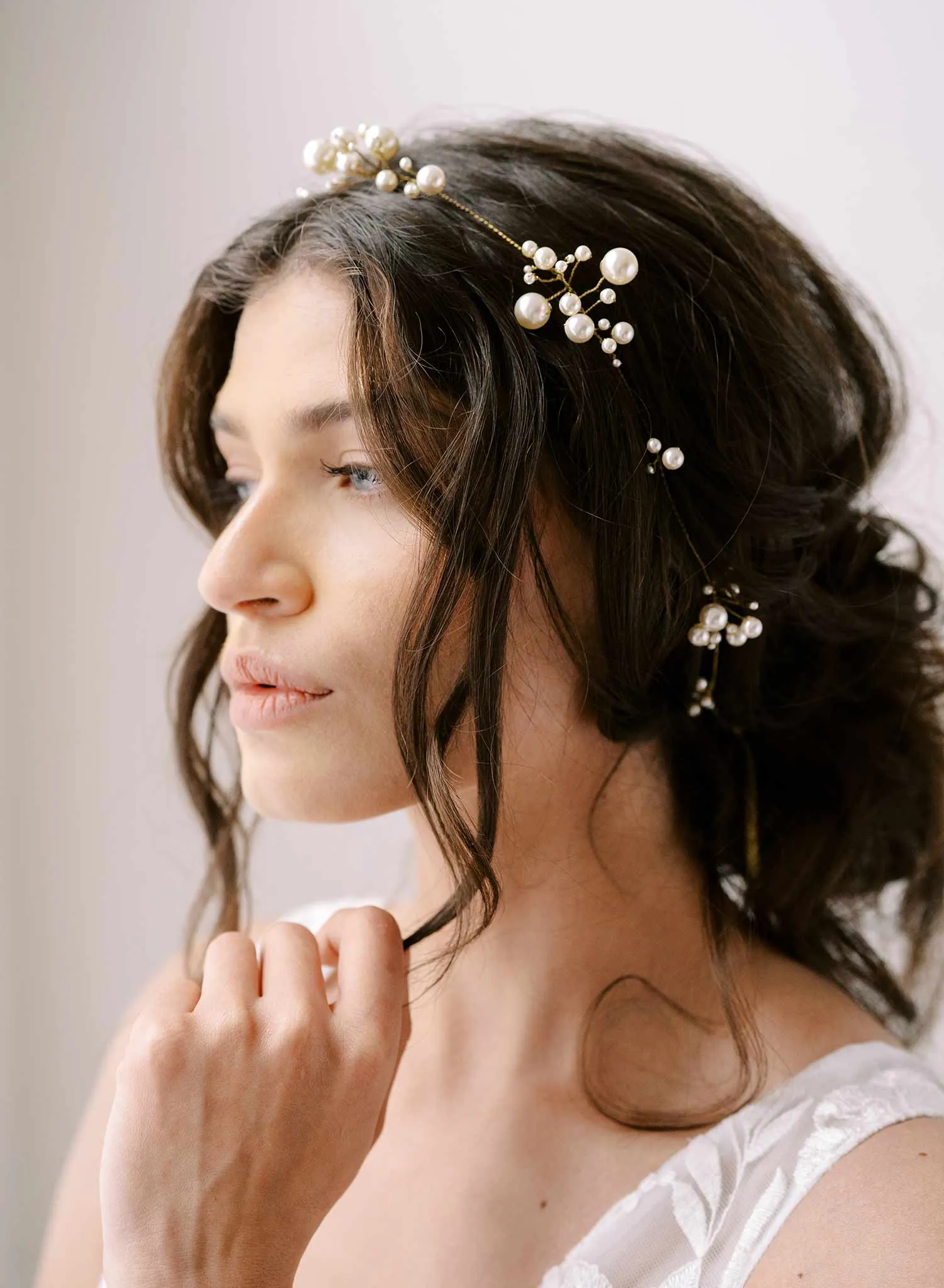 Raised pearl clusters hair vine - Style #2345