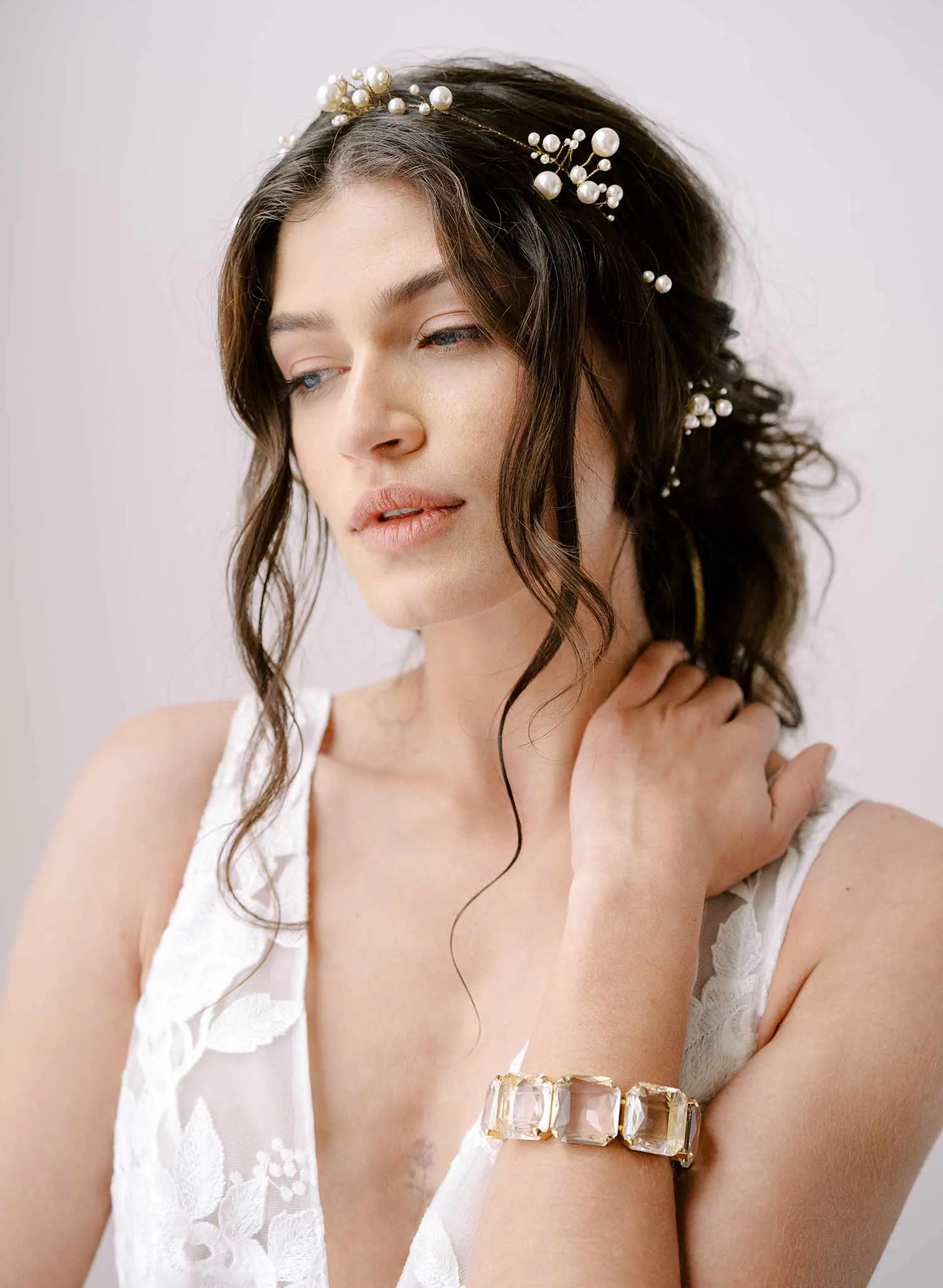 Raised pearl clusters hair vine - Style #2345