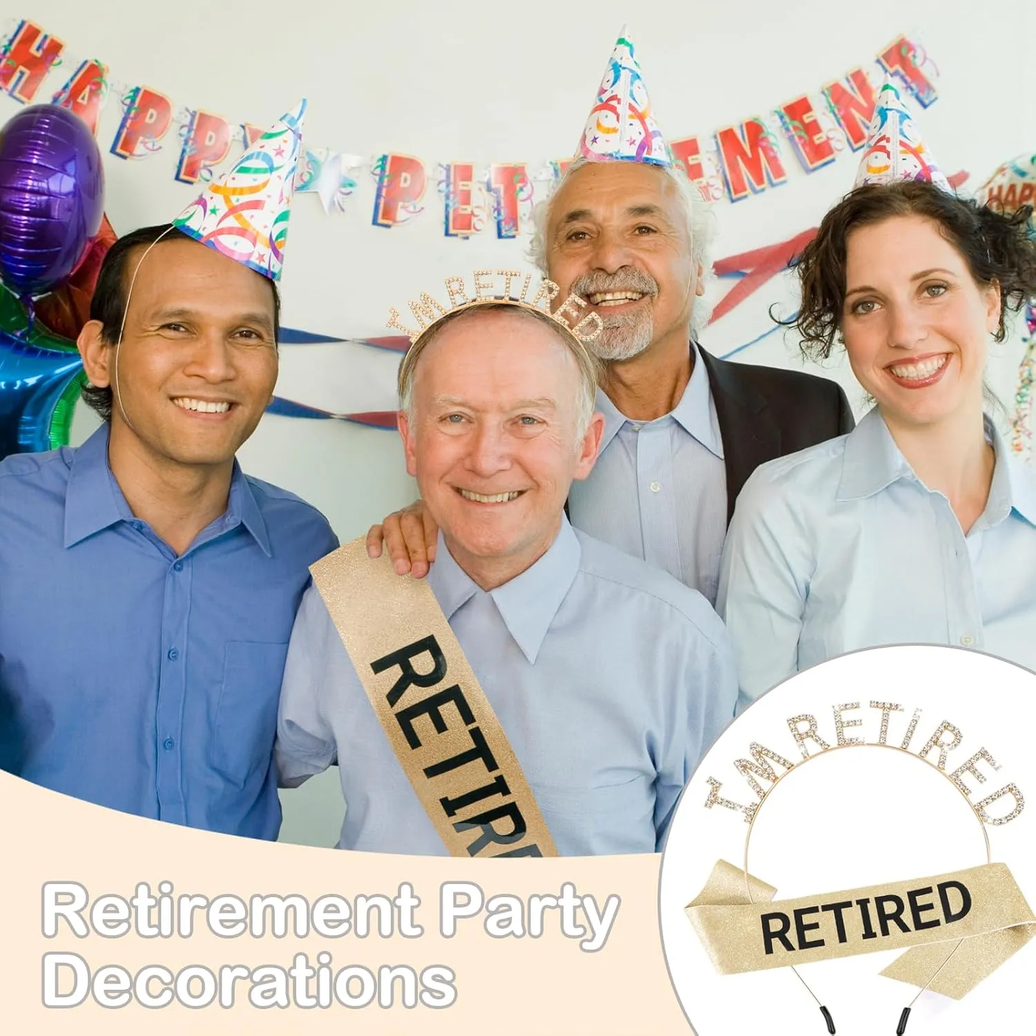Retirement Party Decorations Gold Retired Headband Retired Tiara and Sash Retirement Crown Retirement Gift Happy Retired Decorations