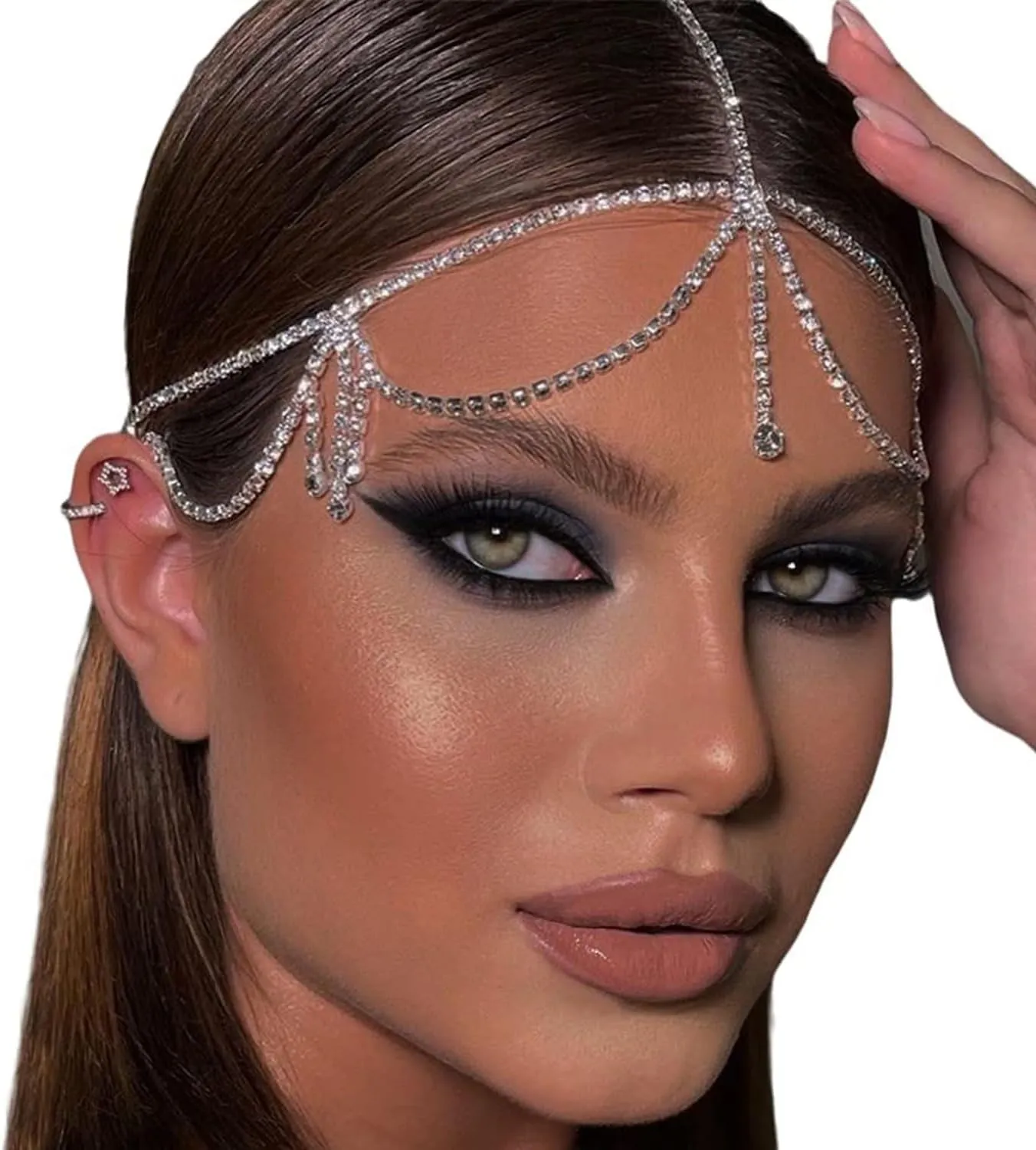 Rhinestone Gold Head Chain for Women Wedding Headpiece Boho Crystal Forehead Headband Bridal Hairband Hair Jewelry