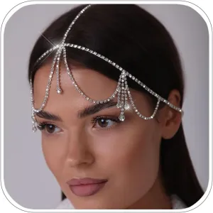 Rhinestone Gold Head Chain for Women Wedding Headpiece Boho Crystal Forehead Headband Bridal Hairband Hair Jewelry