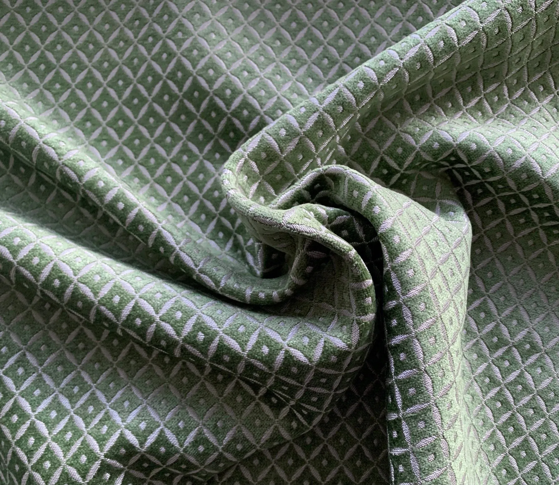 Sage Green Diamond Velvet Upholstery Fabric by the yard / Green Velvet Home Fabric / High End Upholstery Velvet