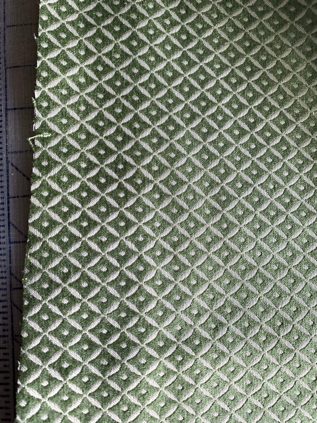 Sage Green Diamond Velvet Upholstery Fabric by the yard / Green Velvet Home Fabric / High End Upholstery Velvet