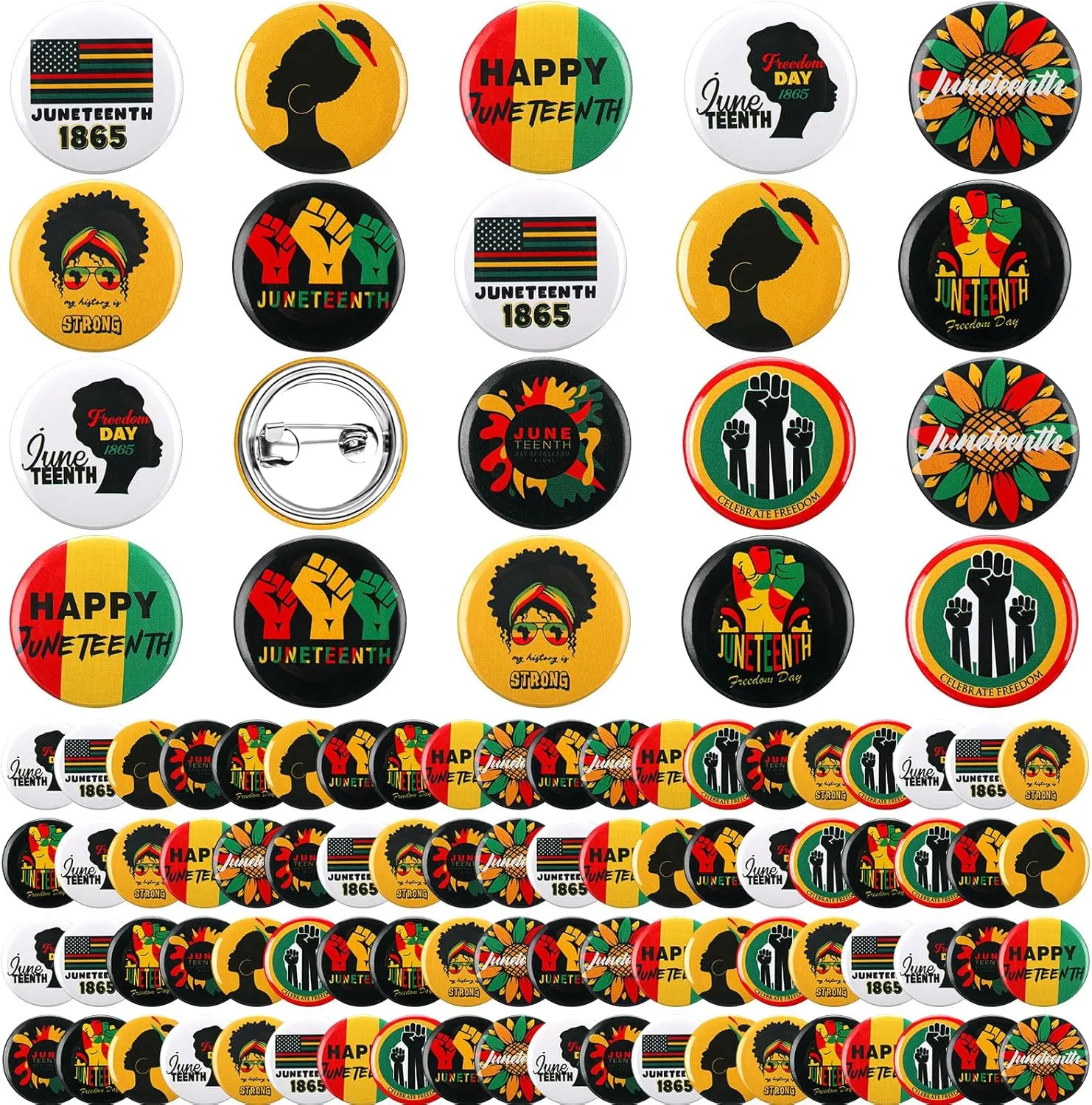 Sotiff 200 Pcs Juneteenth Buttons Pins Bulks 1 Inch Freedom Day Metal Round Badges Black History Party Favors Juneteenth Independence Day Pinback Buttons for Women Men Backpack Jackets Bags