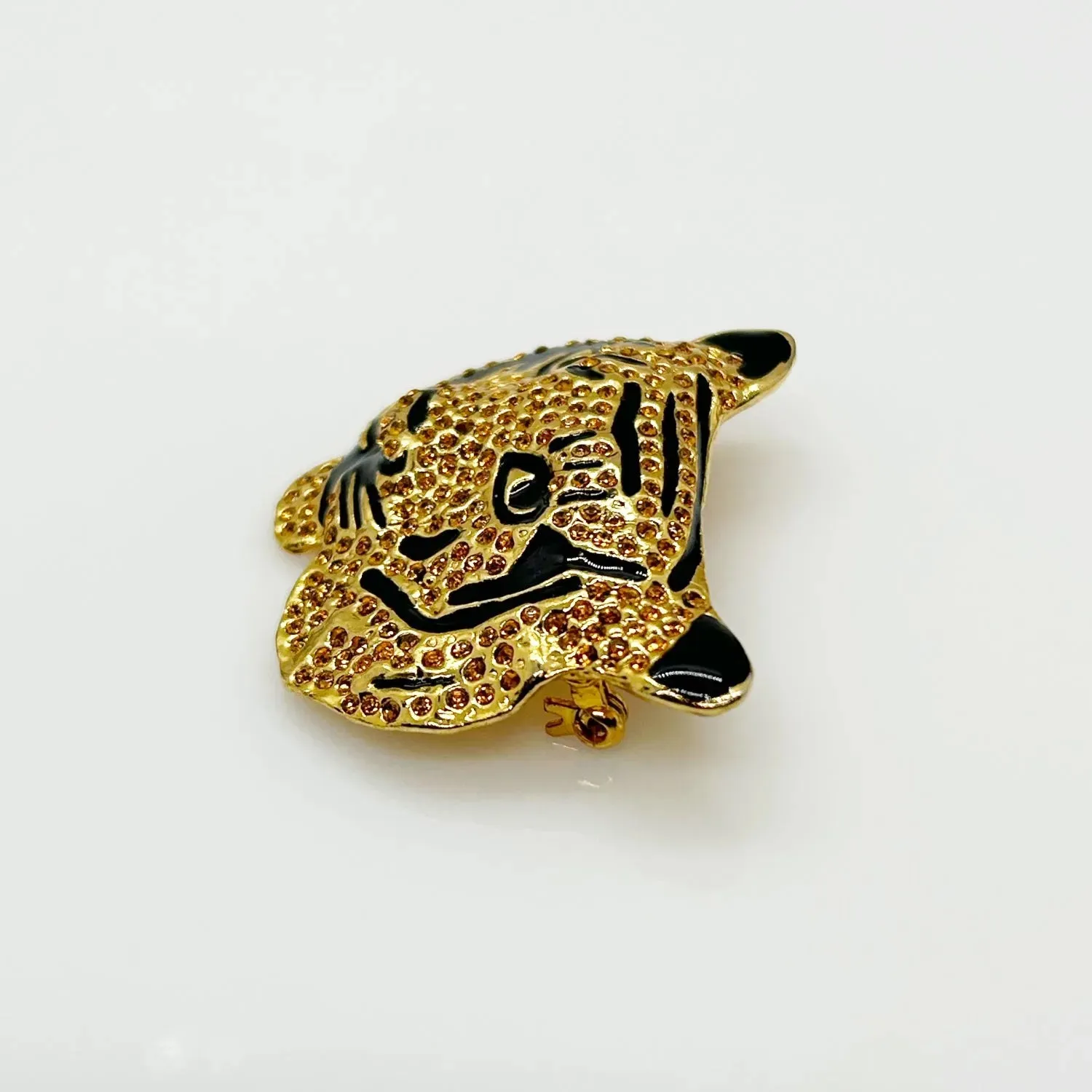 Sparkling, Expressive Gold and Black Tiger Brooch