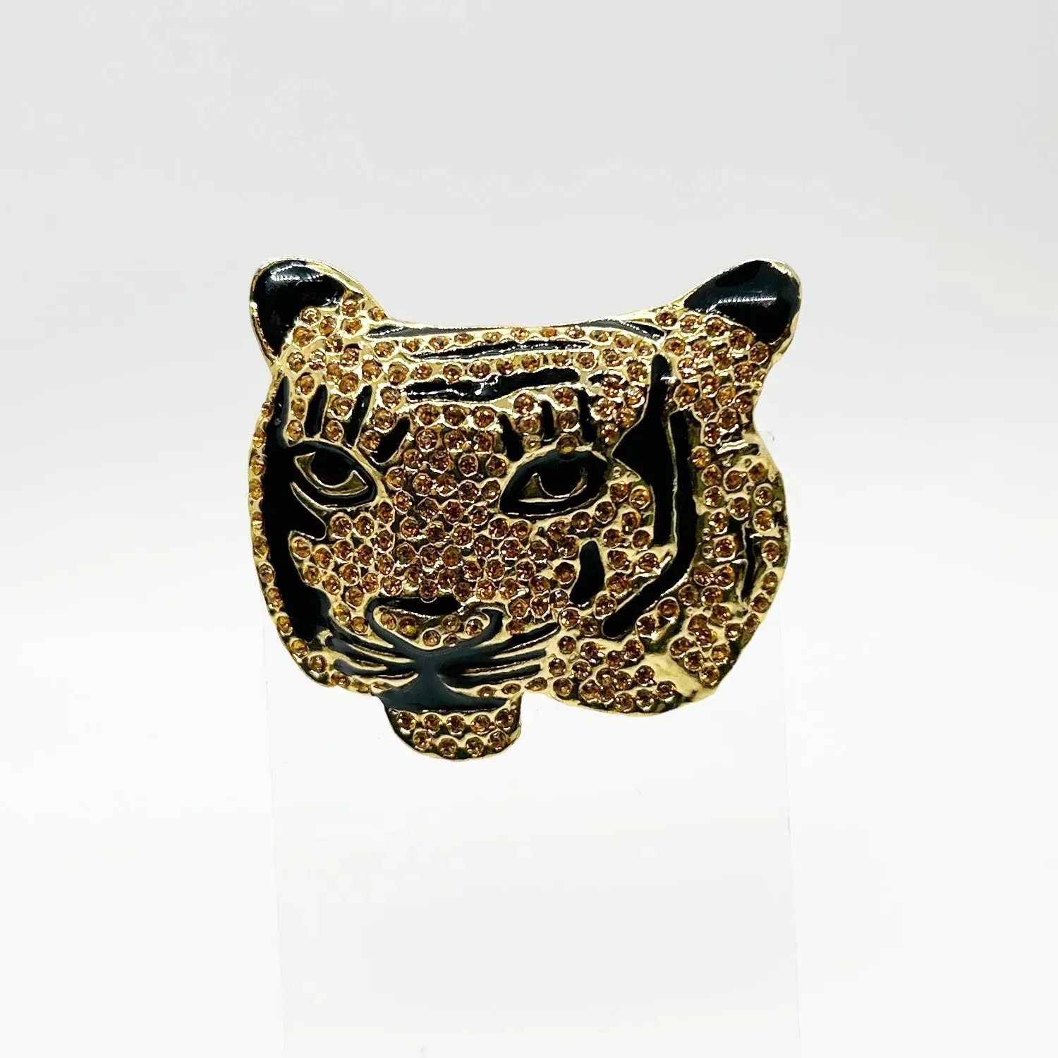 Sparkling, Expressive Gold and Black Tiger Brooch