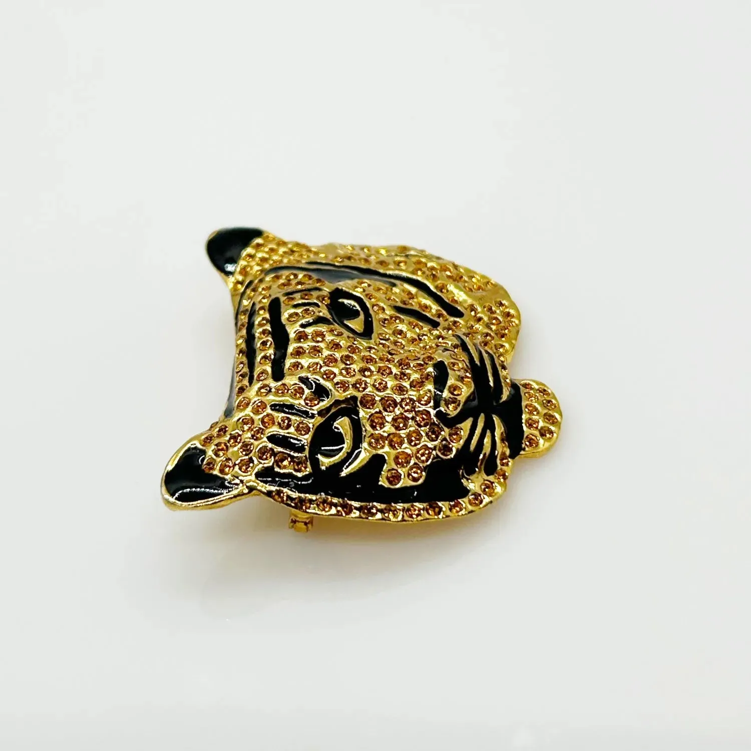 Sparkling, Expressive Gold and Black Tiger Brooch