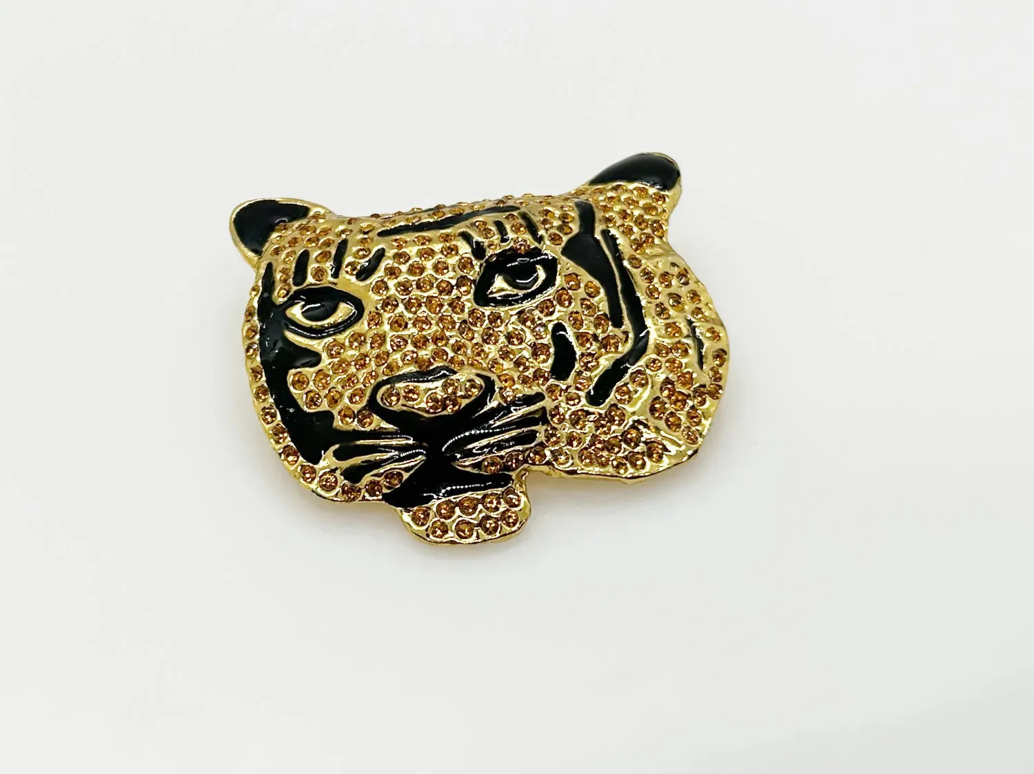 Sparkling, Expressive Gold and Black Tiger Brooch