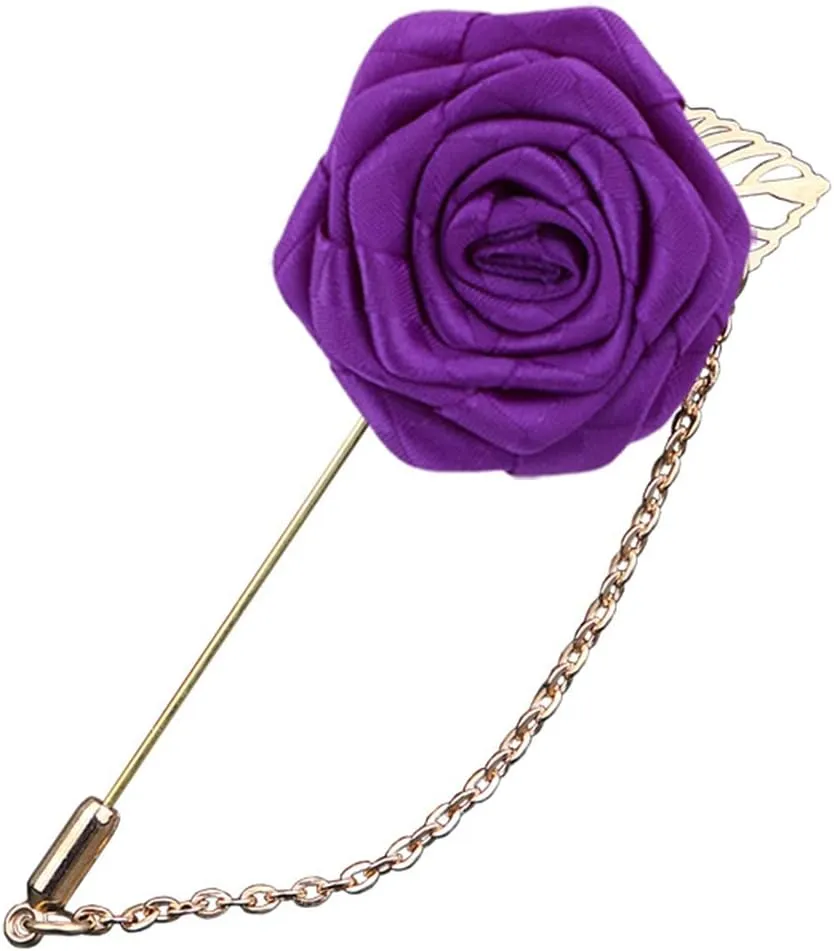 Suit Accessories Rose Brooch for Men.Mens Lapel Pins for Suits Handmade Cloth Flower Pin Charm Suit Chain Jewelry Gifts for Women Men