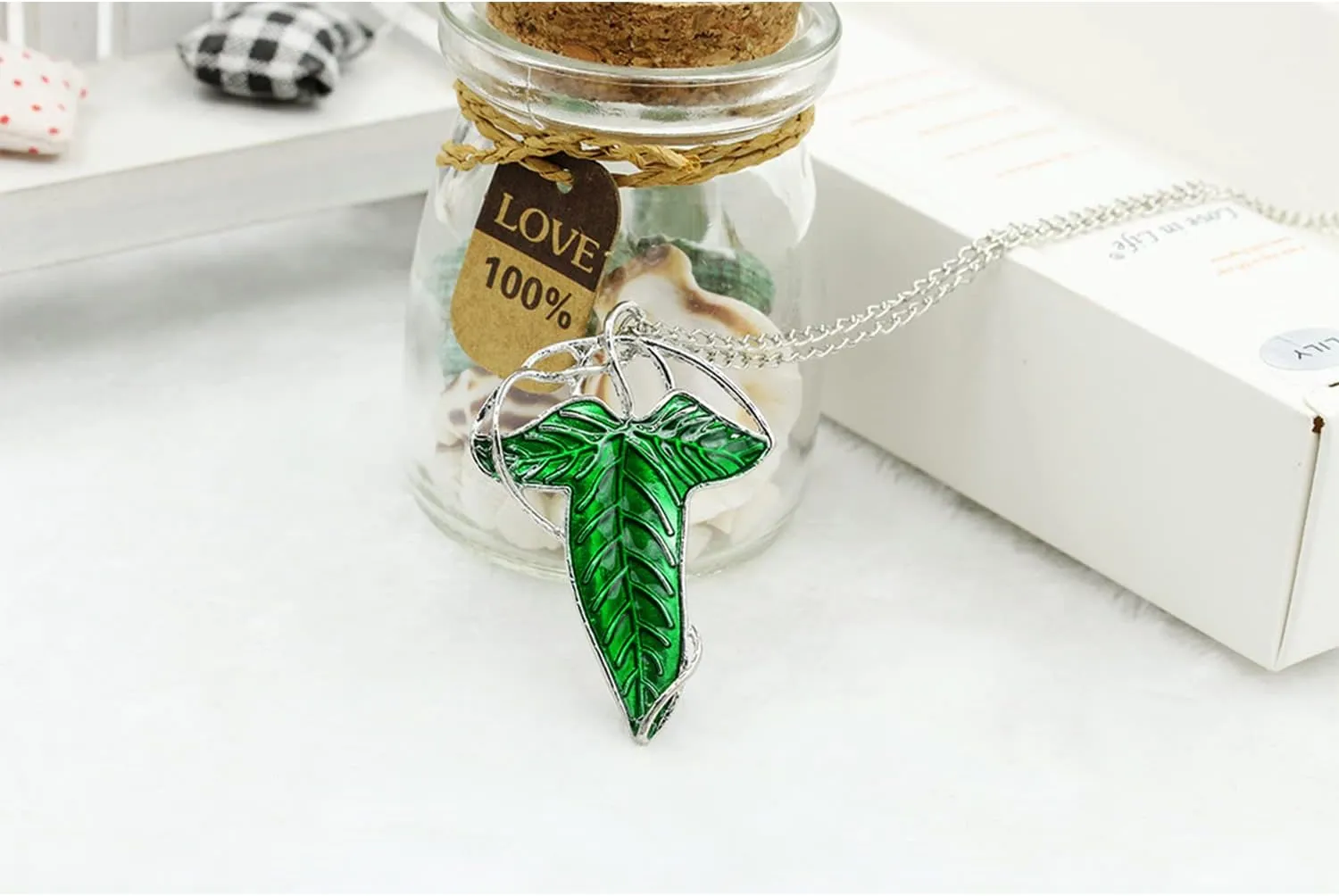 The One Ring to Rule Them All For Men & Women,Lord of The Rings, Elegant Elven Green Tree Leaf Enamel Pins Brooch Pendant Necklace??Hobbit Stainless Steel Rings of Power Cosplay Jewelry