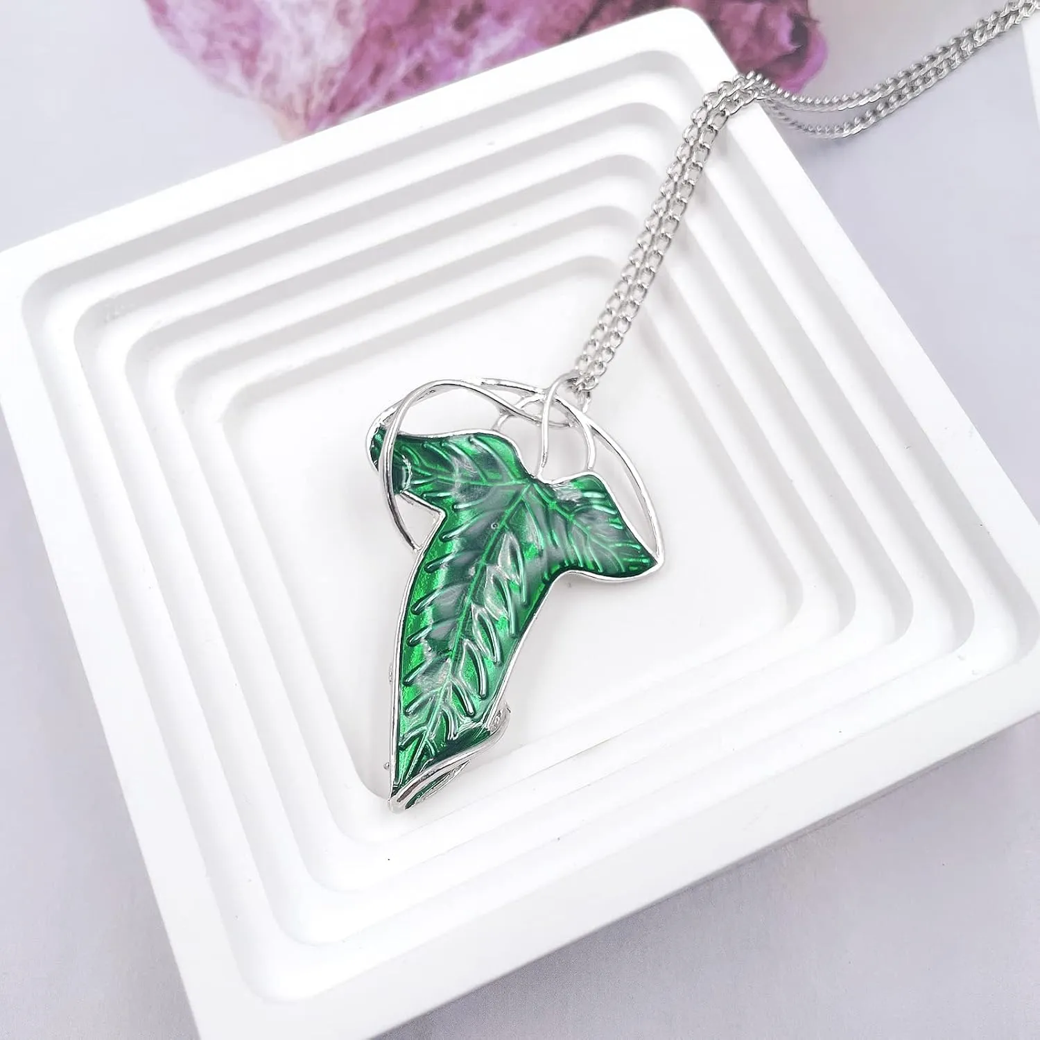The One Ring to Rule Them All For Men & Women,Lord of The Rings, Elegant Elven Green Tree Leaf Enamel Pins Brooch Pendant Necklace??Hobbit Stainless Steel Rings of Power Cosplay Jewelry
