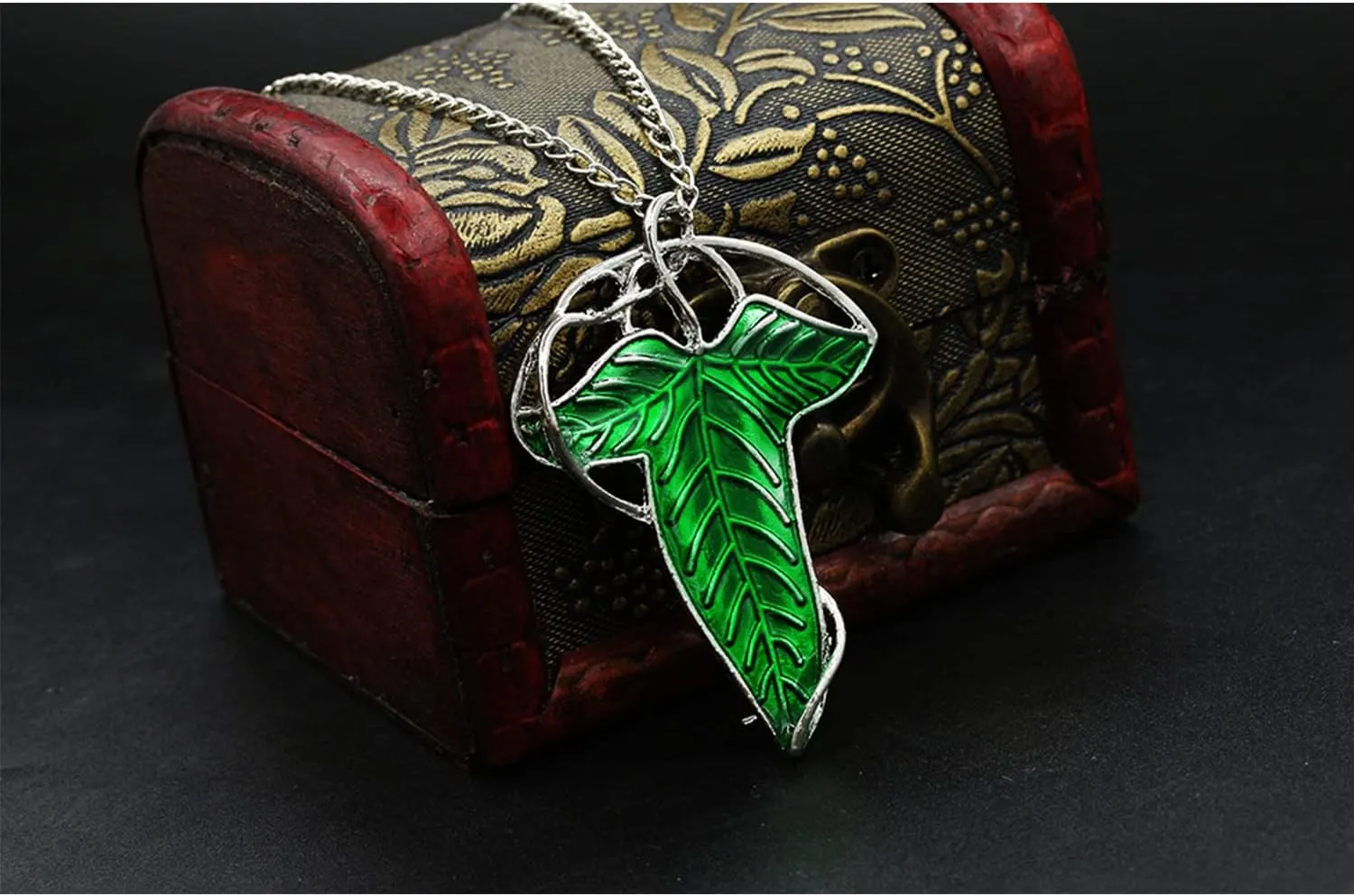 The One Ring to Rule Them All For Men & Women,Lord of The Rings, Elegant Elven Green Tree Leaf Enamel Pins Brooch Pendant Necklace??Hobbit Stainless Steel Rings of Power Cosplay Jewelry