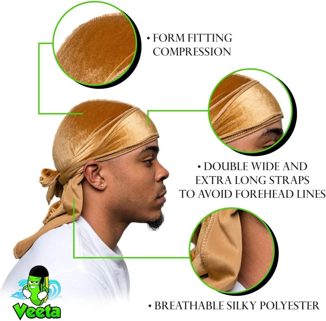 Veeta Superior Velvet Durag - Soft Velvet Durags for Men & Women, Long Double Wide Straps, Silky Durag Liner, Triple Stitched