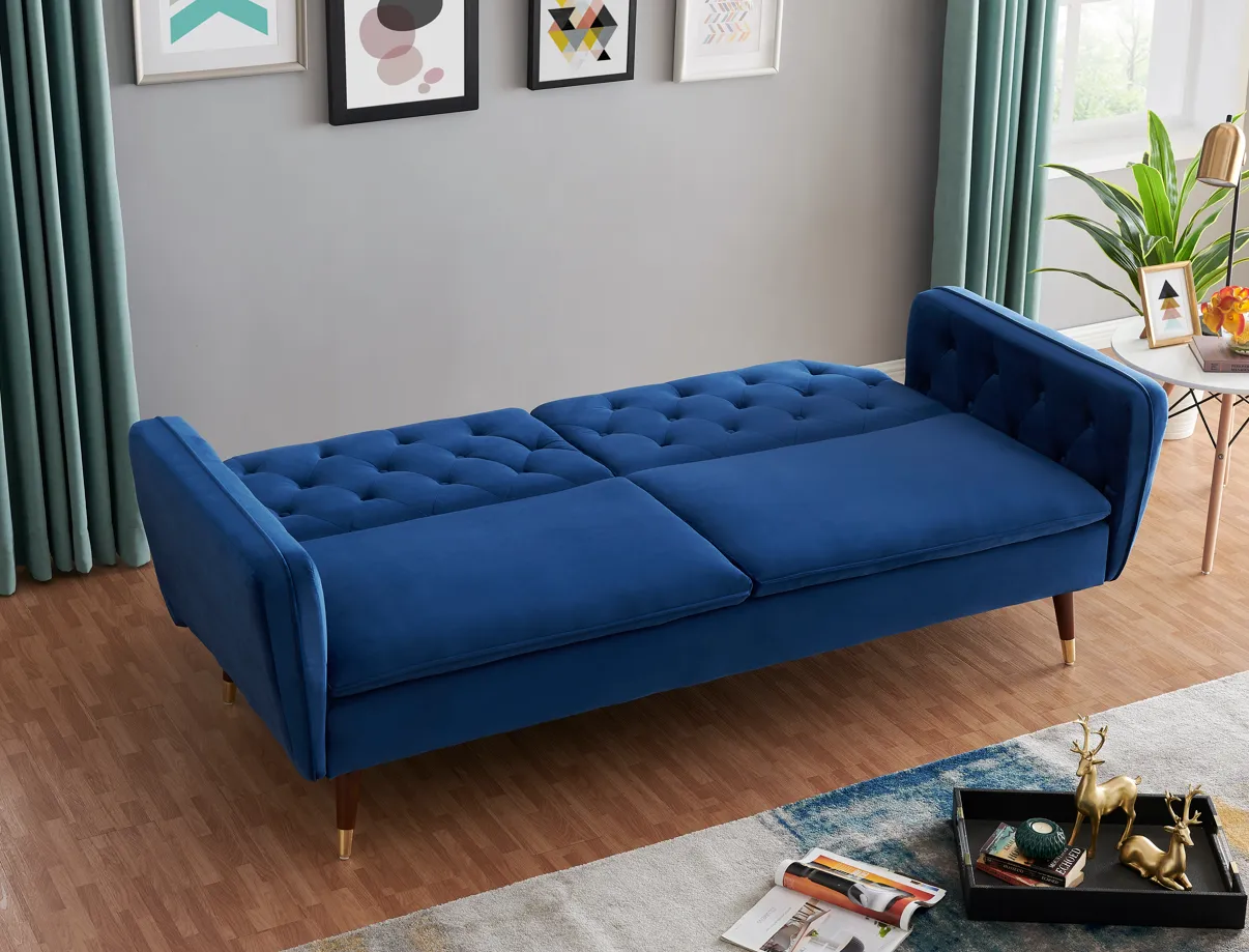 Victoria 3 Seater Velvet Click Clack Sofa Bed  - Blue