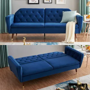 Victoria 3 Seater Velvet Click Clack Sofa Bed  - Blue