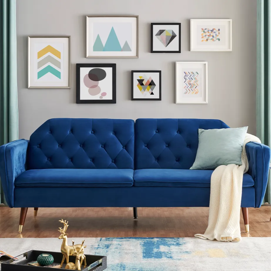 Victoria 3 Seater Velvet Click Clack Sofa Bed  - Blue