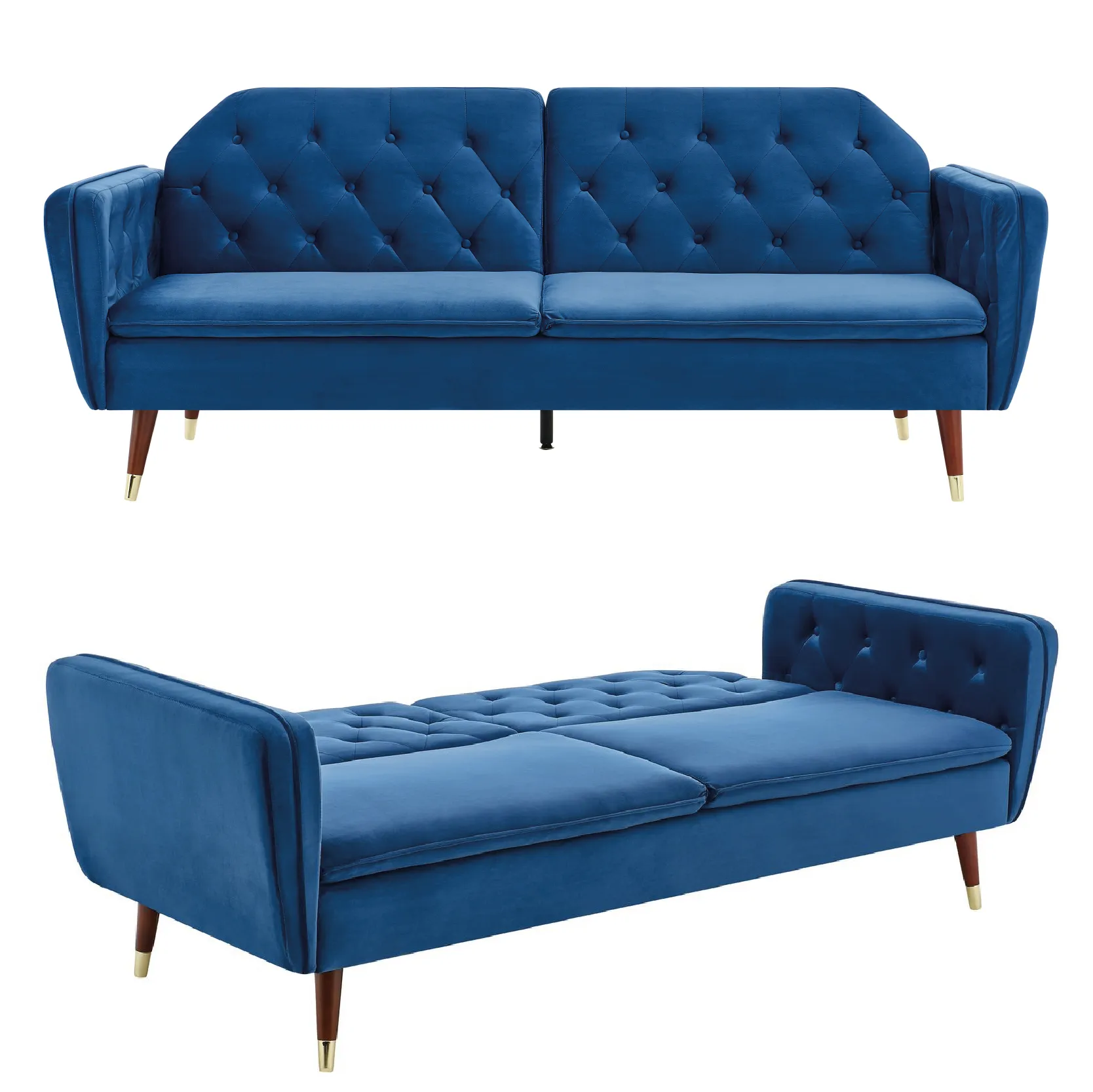 Victoria 3 Seater Velvet Click Clack Sofa Bed  - Blue