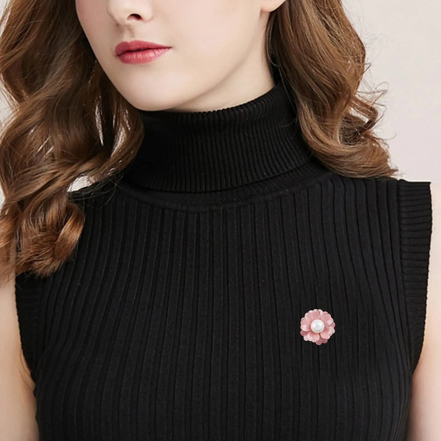 Women Camellia Flower Pearl Enamel Brooch Pins for Ladies Jewelry Fashion