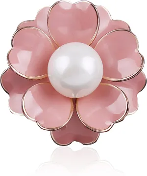 Women Camellia Flower Pearl Enamel Brooch Pins for Ladies Jewelry Fashion