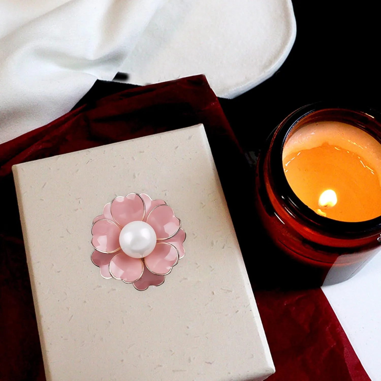 Women Camellia Flower Pearl Enamel Brooch Pins for Ladies Jewelry Fashion