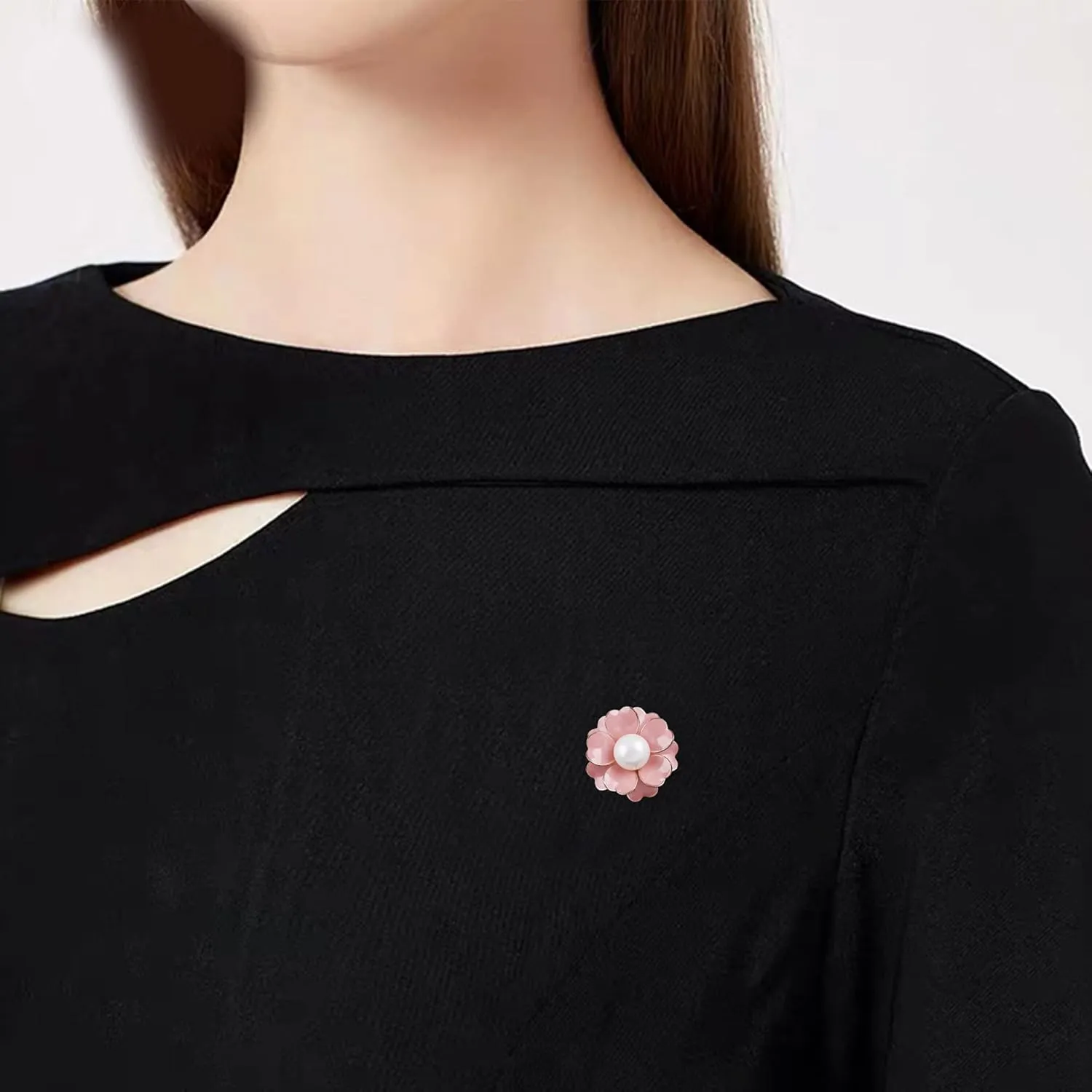 Women Camellia Flower Pearl Enamel Brooch Pins for Ladies Jewelry Fashion