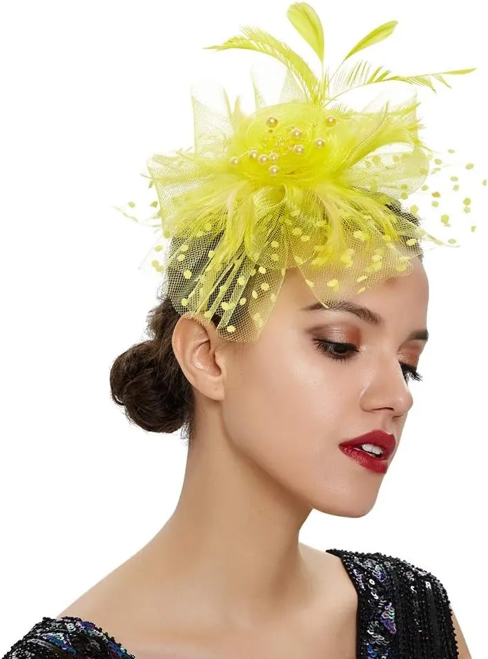 Women Fascinator Feather Flower Hair Clip Pin Brooch Corsage for Bridal Hairband Derby Hat Cocktail Party Wedding
