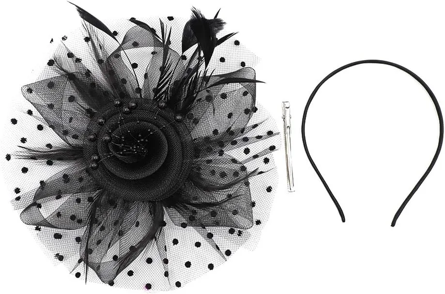 Women Fascinator Feather Flower Hair Clip Pin Brooch Corsage for Bridal Hairband Derby Hat Cocktail Party Wedding