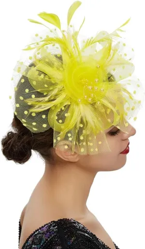 Women Fascinator Feather Flower Hair Clip Pin Brooch Corsage for Bridal Hairband Derby Hat Cocktail Party Wedding