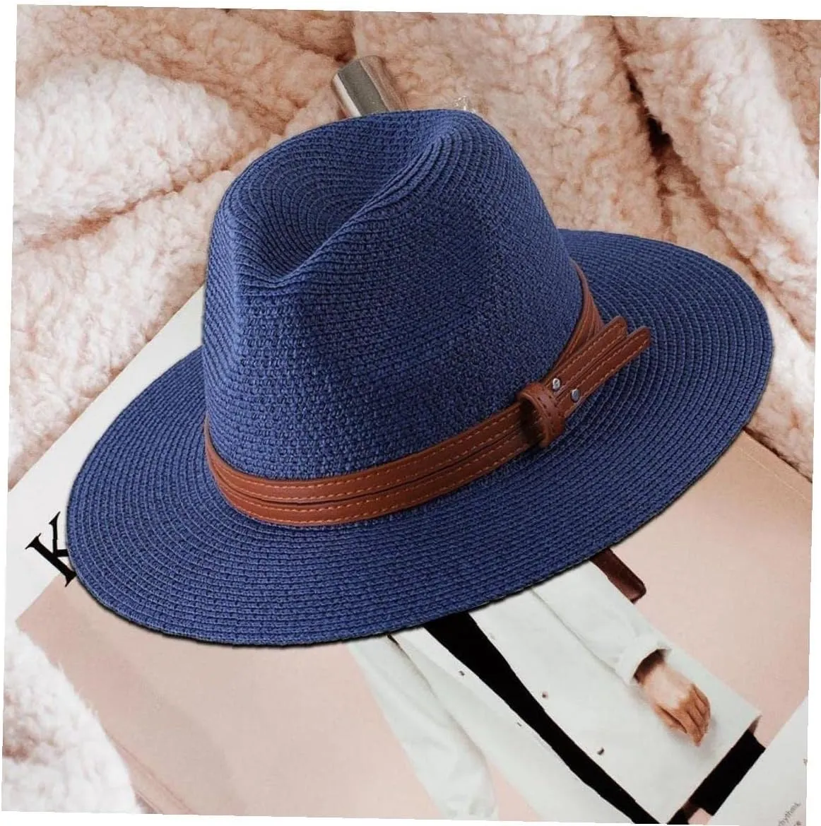 Women Straw Panama Hat Fedora Hat Beach Hat Wide Uv Protection Roll Up Hat for Men Women